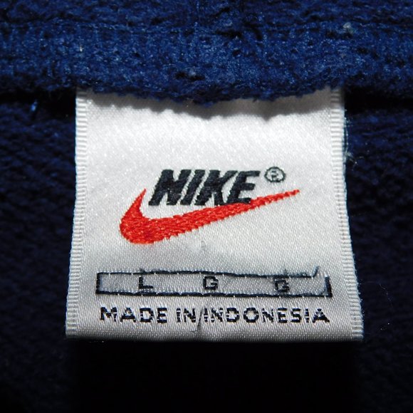 Vintage 90's NIKE Mens L Blue 1/4 Zip Hoodie hooded Sweatshirt Swoosh oversized - Picture 2 of 12
